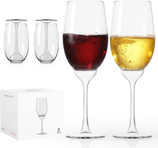 Plastic Wine Glasses Set of 2: 12oz Detachable Drinking Stemless Wine Glass - Reusable Outdoor Portable Shatterproof Wine Tumbler