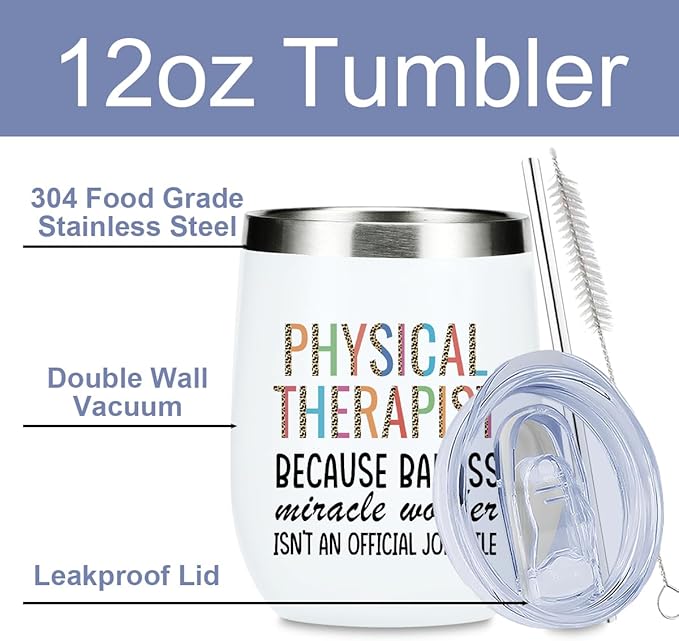 Funny Physical Therapist Gifts Wine Tumbler Therapist Gifts Thank You Gift for Women Men Doctor Friend Coworker Physical Therapy Teacher Birthday Christmas Insulated Wine Glasses 12 oz Tumbler