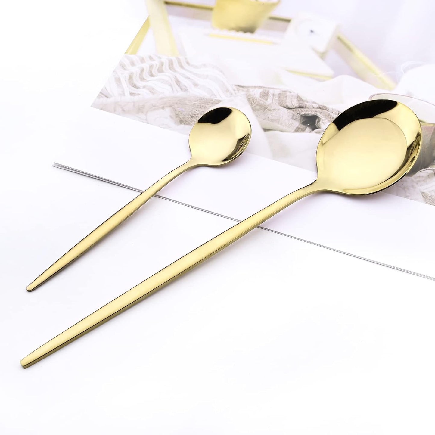 24-Piece Mirror Champagne Gold Flatware, 18/0 Stainless Steel Dinnerware Set Include Knife Fork Spoon Teaspoon Cutlery Set For Home Restaurant Party Service For 6, Dishwasher Safe