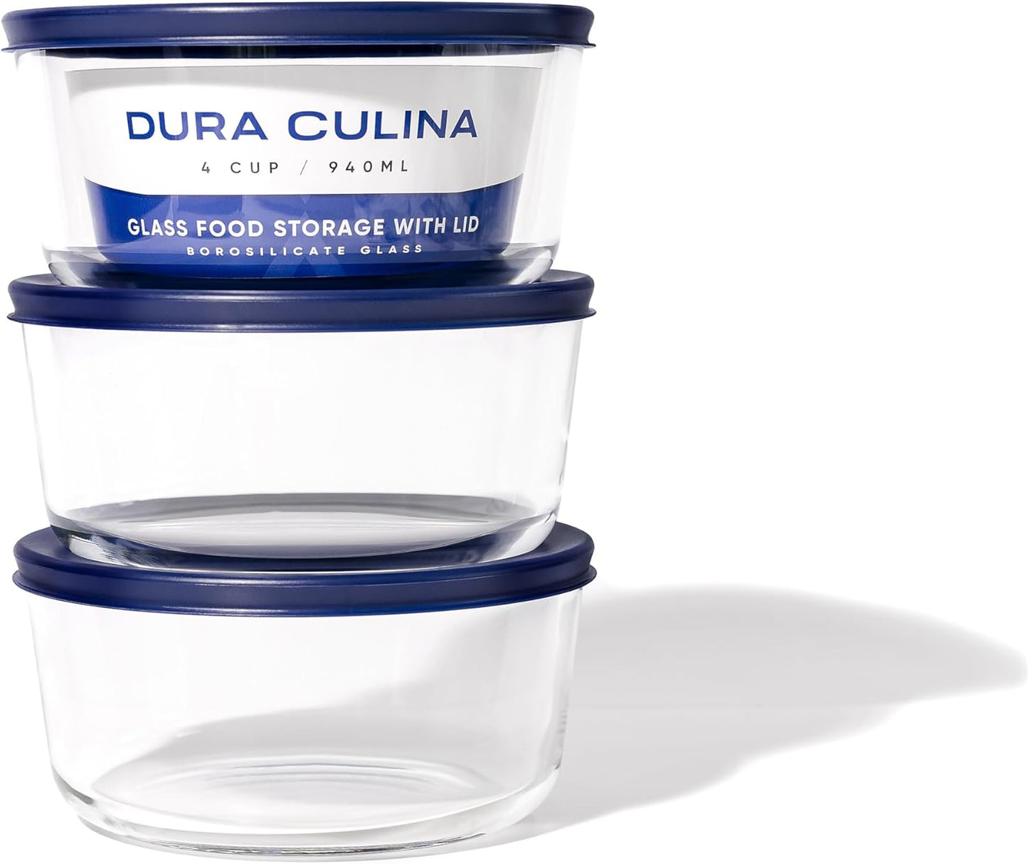 DURA LIVING 6-Piece Glass Food Storage Containers Set (3 Containers + 3 BPA-Free Lids) | 4-Cup, Leakproof | Microwave, Freezer, Oven & Dishwasher Safe | Ideal for Meal Prep & Pantry Organization