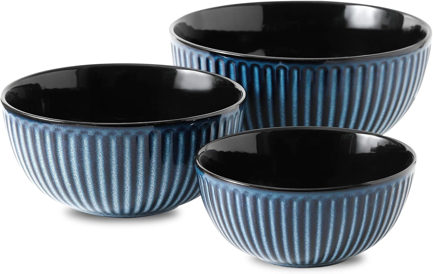 Hasense Mixing Bowls, Large Ceramic Nesting Mixing Bowls Set of 3, Serving Bowls Ideal for Baking, Prepping and Cooking Food, Nesting Salad Bowls for Space Saving Storage, 1.5/1/0.5 Qt - Navy
