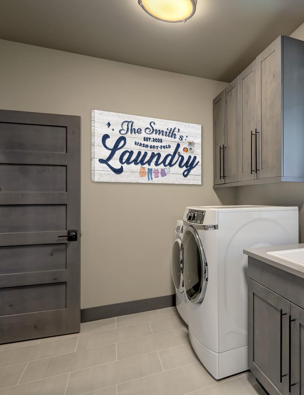 IPIC - Personalized Laundry Room Sign, Custom Canvas Wall Art with Family Name, Rustic Home Decor Printed Acid-Free Cotton Canvas for Business and Home, Made in USA and Ready to hang for Laundry Decor