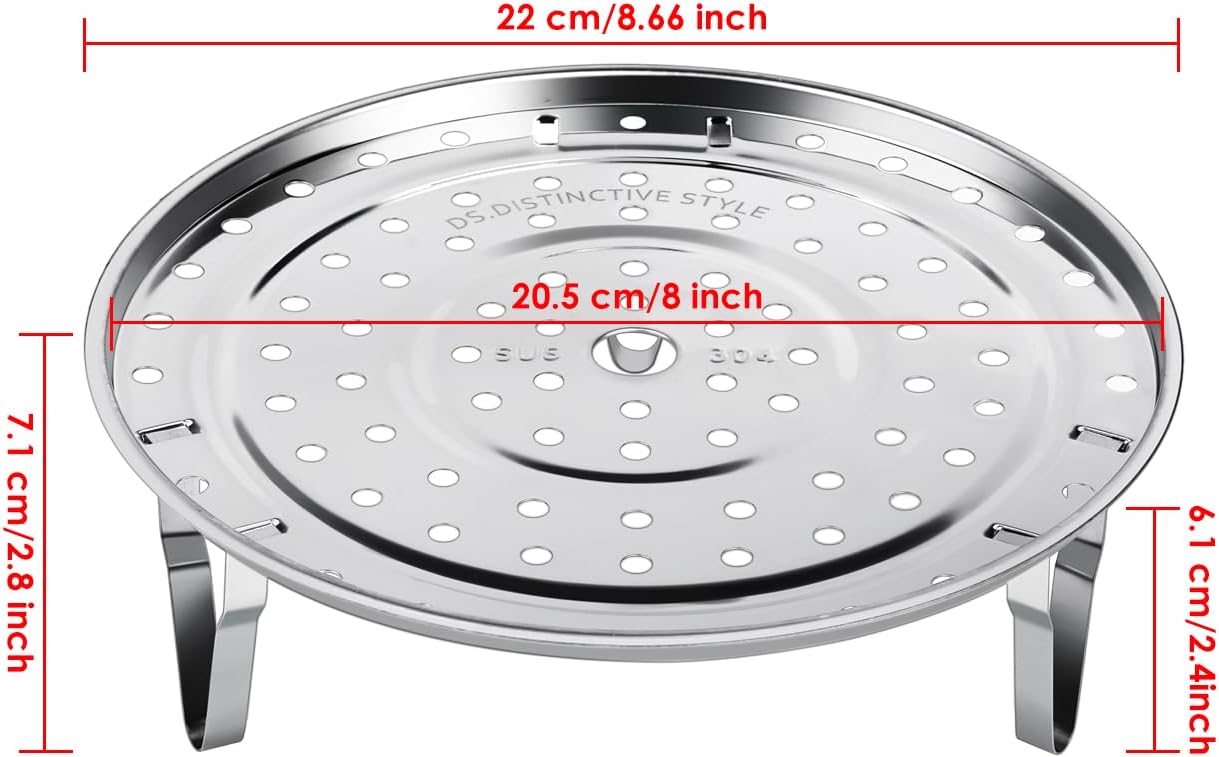 DS. DISTINCTIVE STYLE Steamer Rack 304 Stainless Steel Steaming Rack Steam Tray with Removable Legs for Instant Pressure Cooker Multi-functional Steamer Basket (Silver - 22cm)