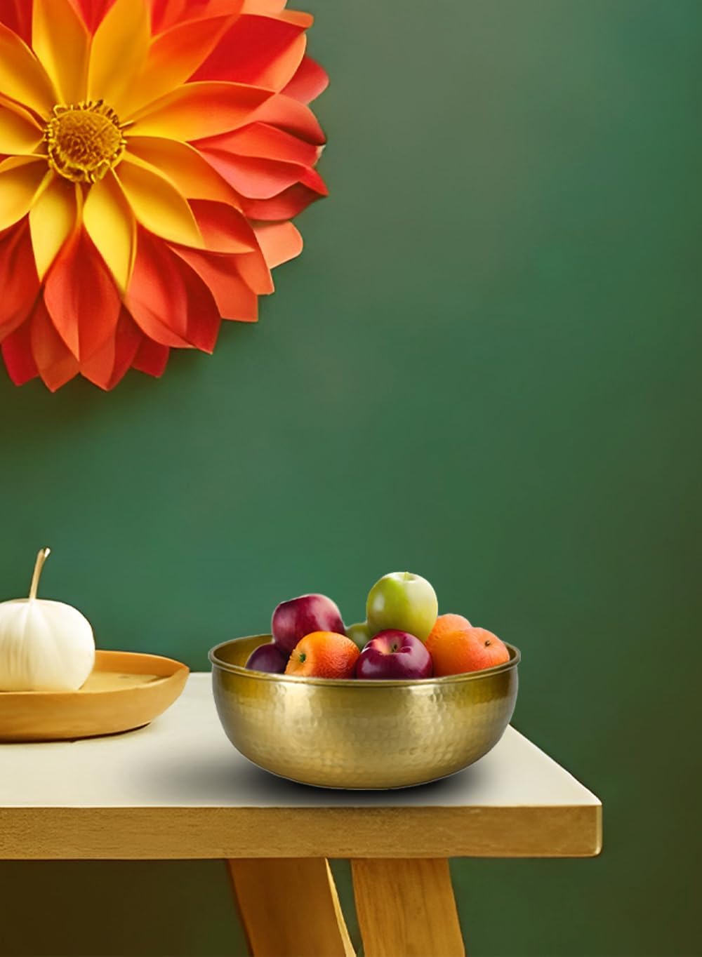 Serene Spaces Living 16" Brass-Look Aluminum Bowl, Handcrafted in India, Decorative Bowl for Living Room, Kitchen, Entryway, Wedding - Ideal for Catchall, Flower, Fruit, or Candy Bowl, Pack of 4