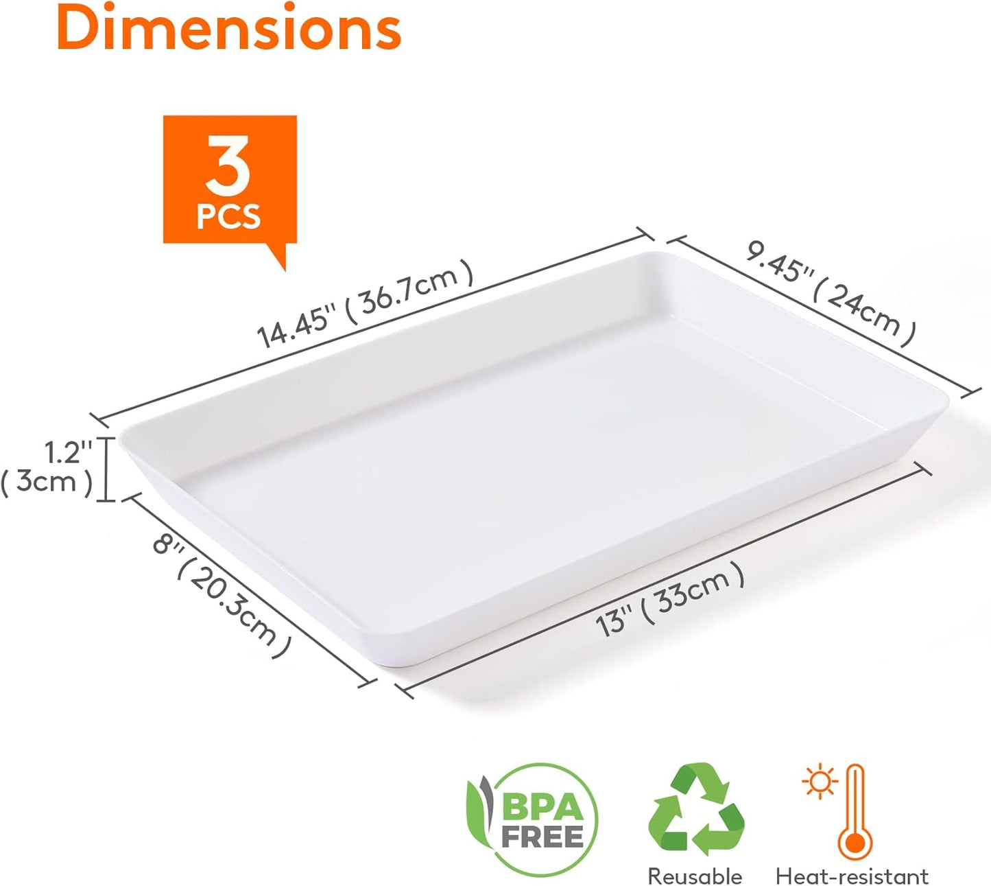 Lifewit Plastic Serving Tray for Party Supplies, White Trays for Serving Food, Reusable Large Platter for Buffet, Fruit, Dessert, Snack, Veggie, Kitchen and Outdoor Use, Rectangle, 14.5" x 9.5", 3 Pcs