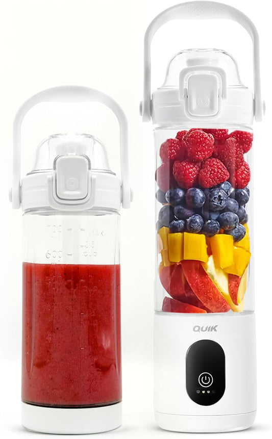 Portable Blender - Cordless 24oz. Personal Blender for Shakes and Smoothies, Licuadora, BPA Free - Ice Crush, Dishwasher safe parts, Waterproof, Triple Batteries, Juicer Cup (White)