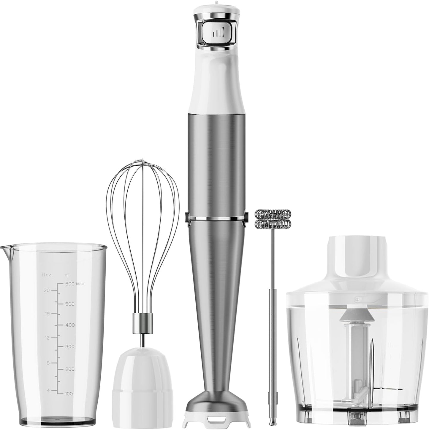 Immersion Blender Handheld Corded Hand Blenders Set 1100W, Trigger Variable Speed 5 in 1 Stick Emulsifier with Chopper, Whisk and Frother for Soup, Baby Food and Smoothies, White