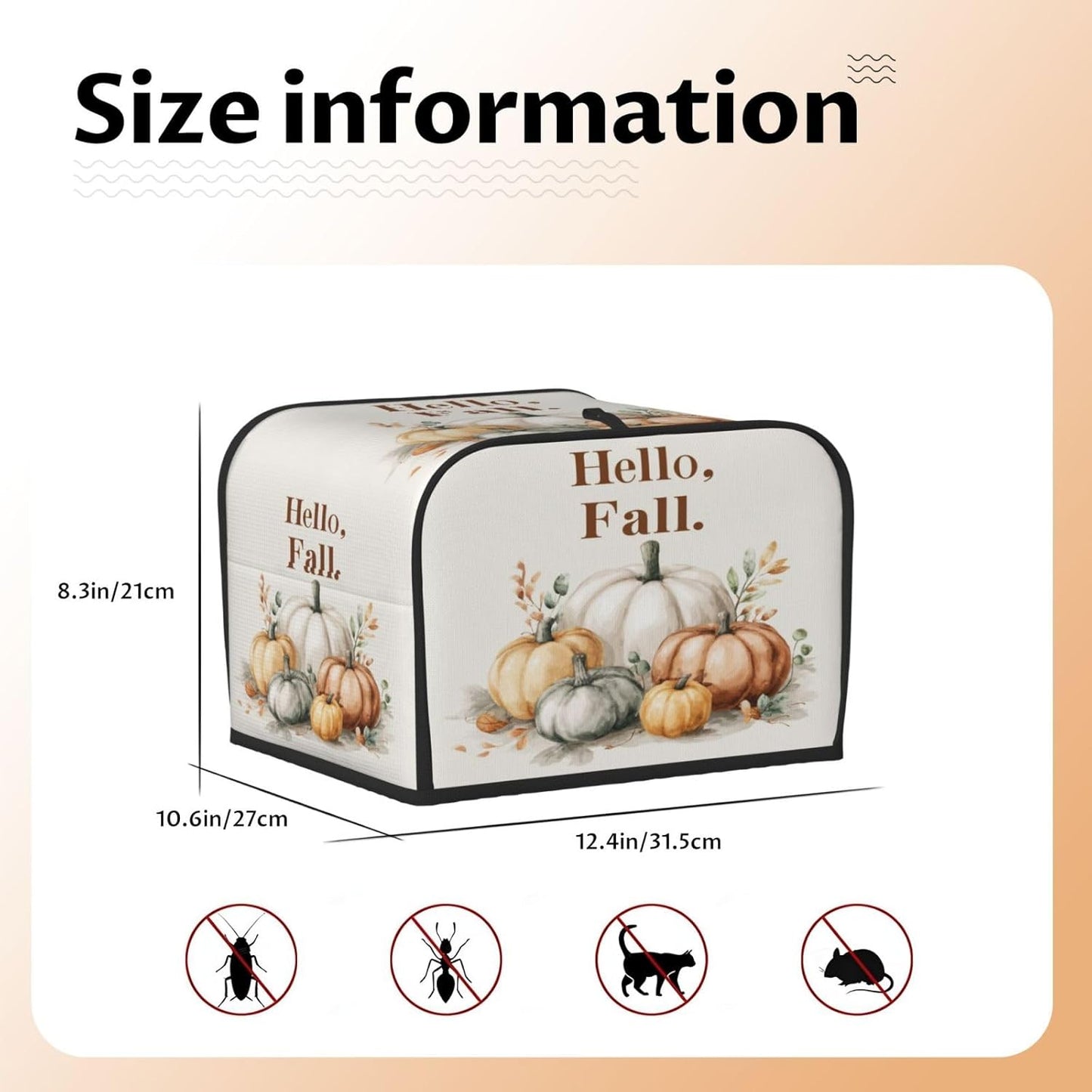 Toaster Cover 4 Slice Watercolor Pumpkin Fall Thanksgiving Kitchen Small Appliance Covers with Pockets Dust and Fingerprint Protection