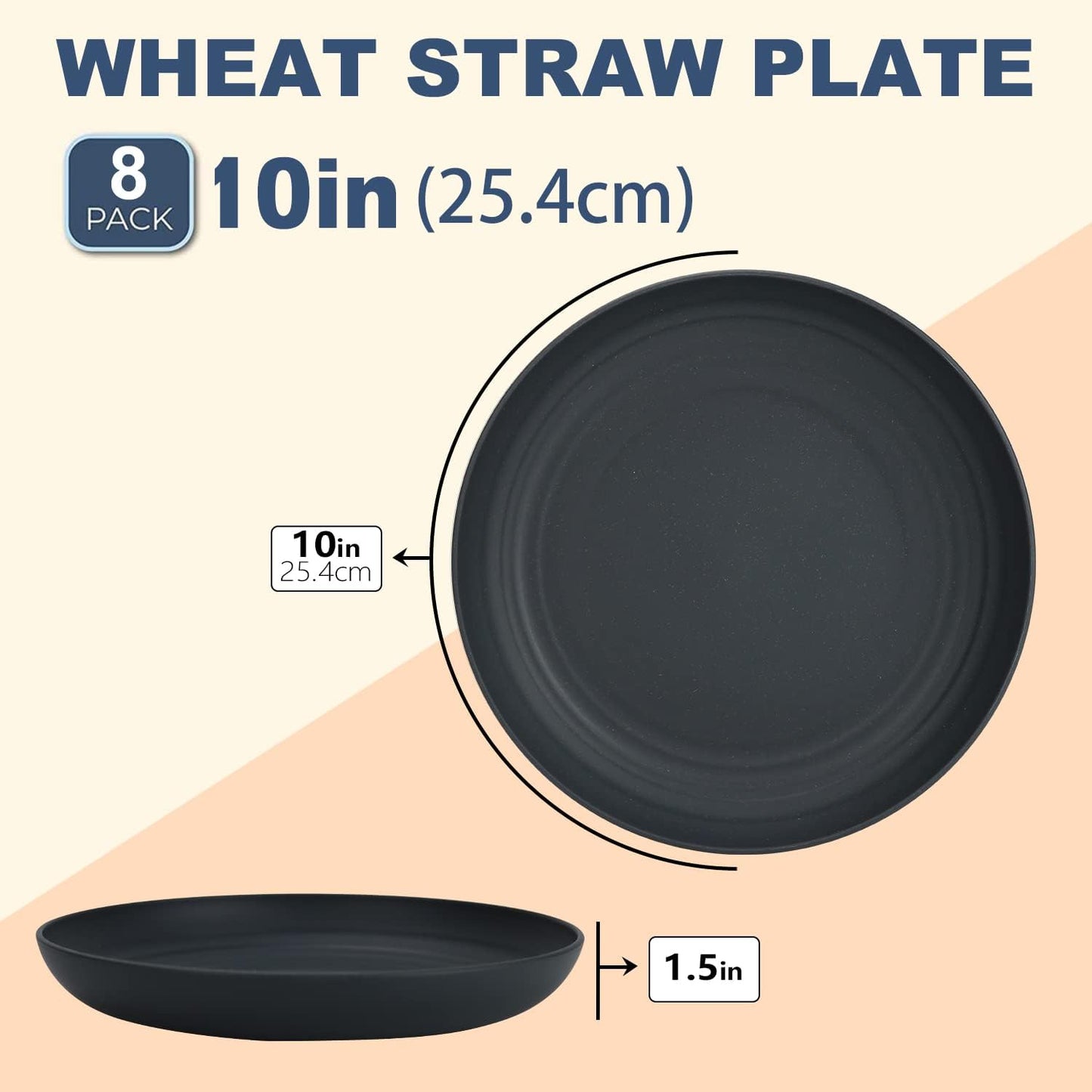 Wrova Wheat Straw Dinner Plates - 10 Inch Unbreakable Set of 8 - Dishwasher & Microwave Safe Reusable Plates - Lightweight for Kitchen, Camping (Classic Series)