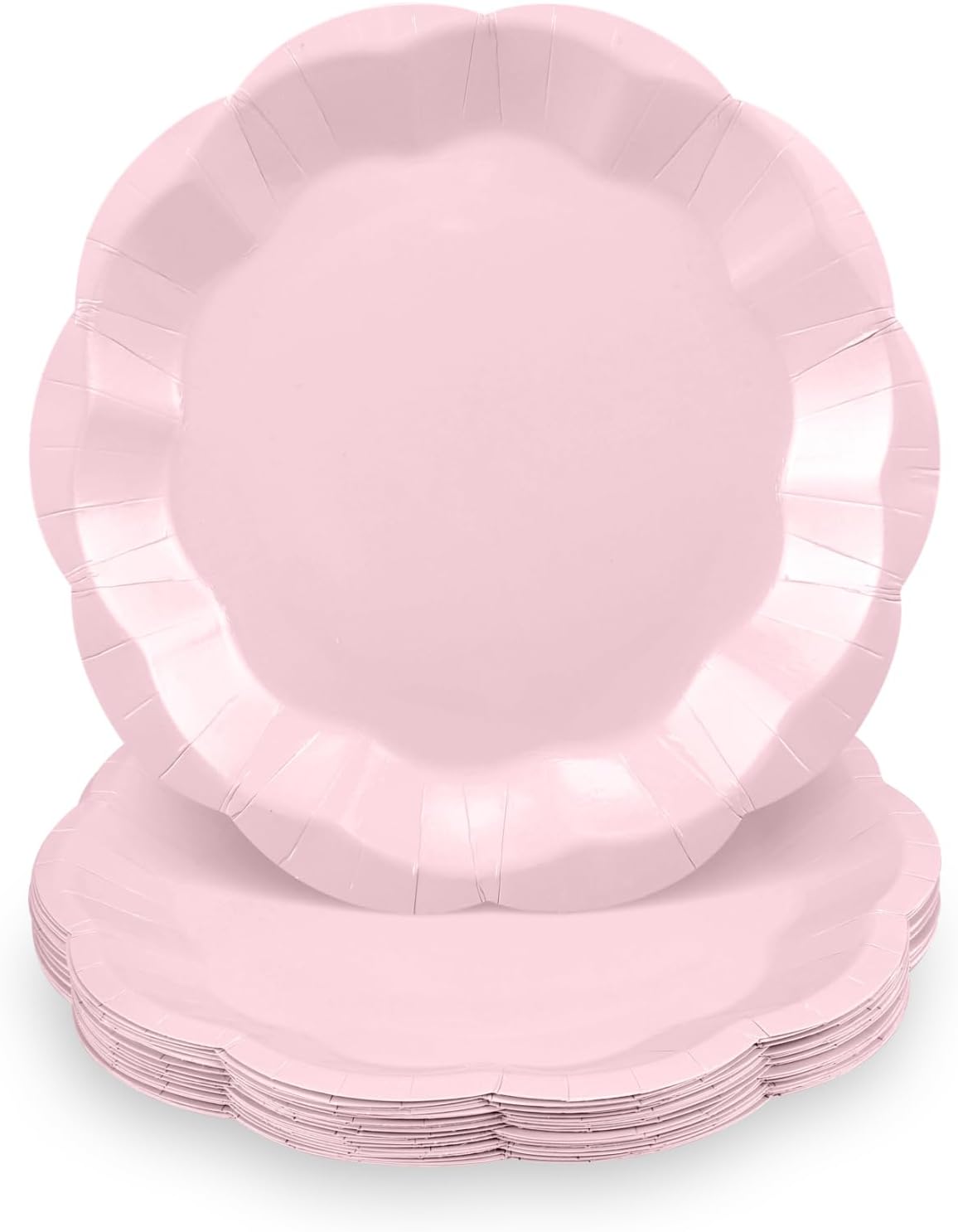 30pcs Light Pink Paper Plates, 7inch Scalloped Pink Dessert Cake Plates Disposable Pinks Birthday Supplies Small Party Plate for Weeding, Birthday, Baby Shower