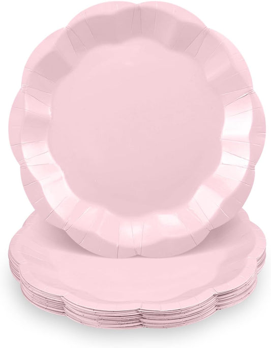 30pcs Light Pink Paper Plates, 7inch Scalloped Pink Dessert Cake Plates Disposable Pinks Birthday Supplies Small Party Plate for Weeding, Birthday, Baby Shower