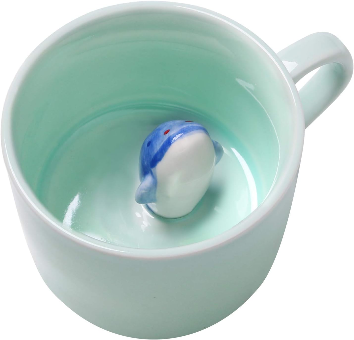 Surprise 3D Coffee Mug Animal Inside 8 oz with Dolphin,Cute Cartoon Handmade Ceramics Cup,Christmas Birthday Surprise for Friends Family or Kids (Dolphin)