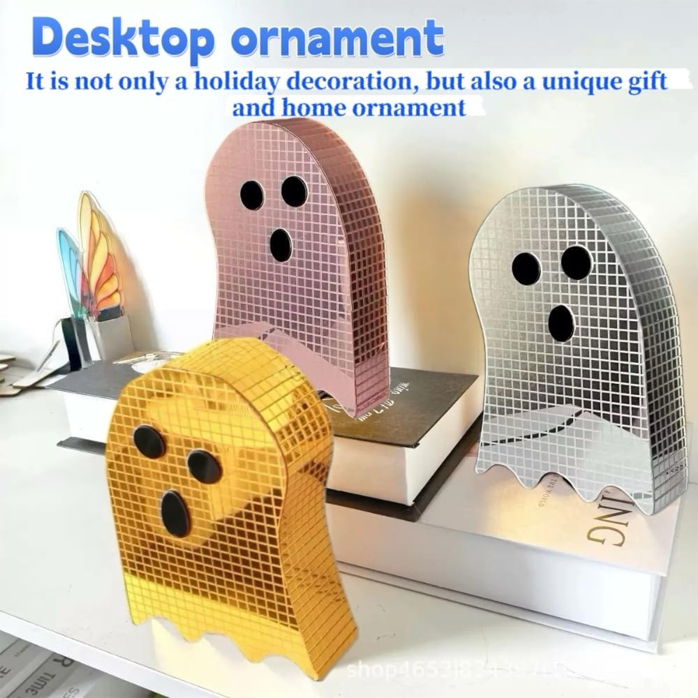 3 Pack Christmas Disco Laser Reflective Ghost Decor - 6 Inch Ball Table Centerpiece for Tiered Tray, Spooky Party & Home Decor, Sparkling Gothic Kitchen Desktop Decoration (Silver+Pink+Golden)
