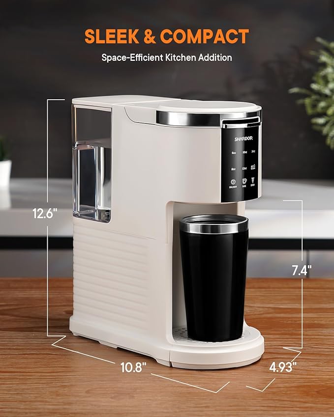 SHARDOR 3 in 1 Single Serve Coffee Machine, K Cup Coffee Maker Compatible with Ground Coffee & Teas, 6 to 14oz Brew Sizes, 40oz Removable Water Tank, Descale Settings, White