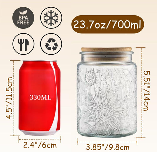 2 Pack Vintage Glass Storage Jar, 23.7 FL OZ Glass Food Storage Containers with Bamboo Lid, Candy Jars with Lids for Kitchen Counter, Pantry, Coffee, Tea, Sugar