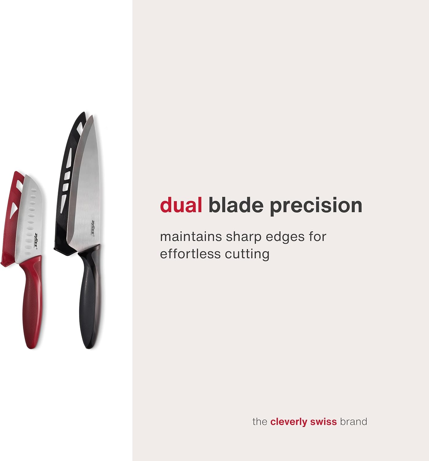 Zyliss Utility Kitchen Knives with Sheath Covers - Dishwasher Safe - Stainless Steel Kitchen Knives Perfect for Cutting Meat, Vegetables & Fruit - 2 Piece Santoku & Chef Set