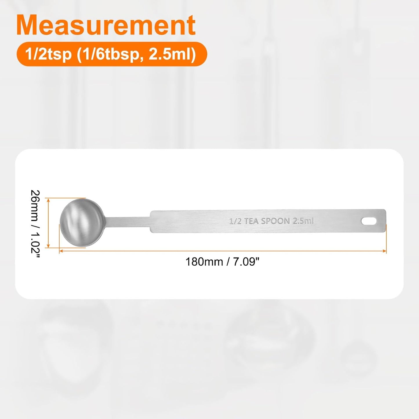 HARFINGTON 3pcs Single Measuring Spoon 1/2tsp (1/6tbsp, 2.5ml) Teaspoon/Tablespoon 430 Stainless Steel Single Tiny Square Bowl Measuring Spoon Long Handle Measure Scoop