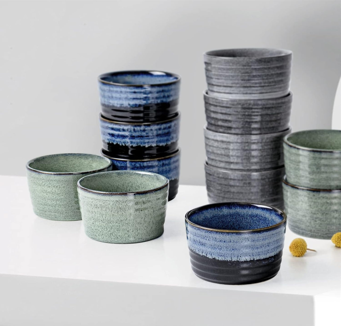 UNICASA Ramekin Set of 2, UNICASA 8 oz Creme Brulee Ramekins, Oven Safe Baking Set for Custard, Pudding, Souffle Cups, Reactive Blue