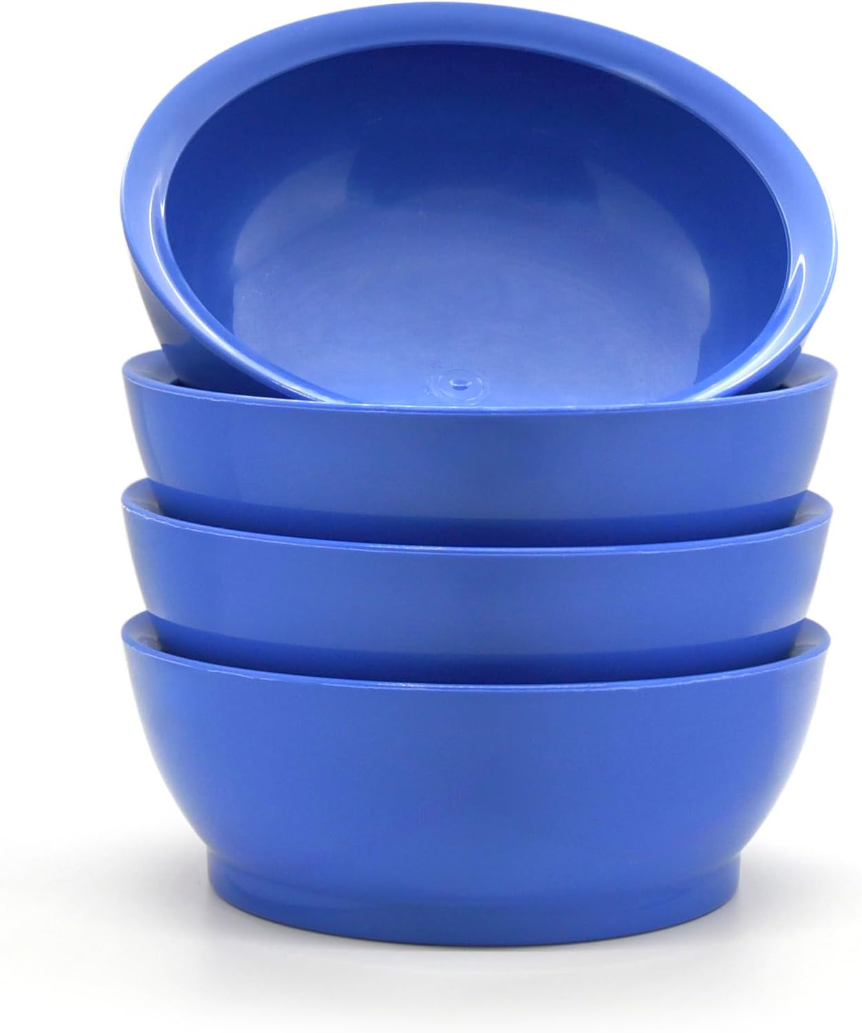 Large Non-Spill Plastic Bowl Set - 28oz Reusable Kitchen Bowls with Concave Inner Lip and Non-Slip Base - For Cereal, Soups, Mixing and Serving - Set of 4 - Ocean Blue