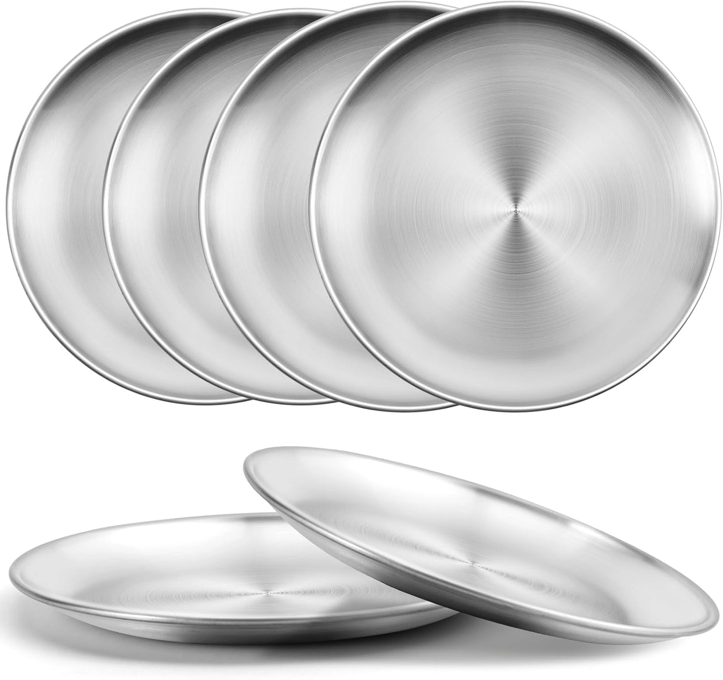 Jeffbaubl 6 Pack Stainless Steel Plates,7.8 Inch Round Salad Plates, Unbreakable Metal 304 Dinner Dishes,Lightweight Feeding Serving Camping Plate, Reusable and Dishwasher Safe