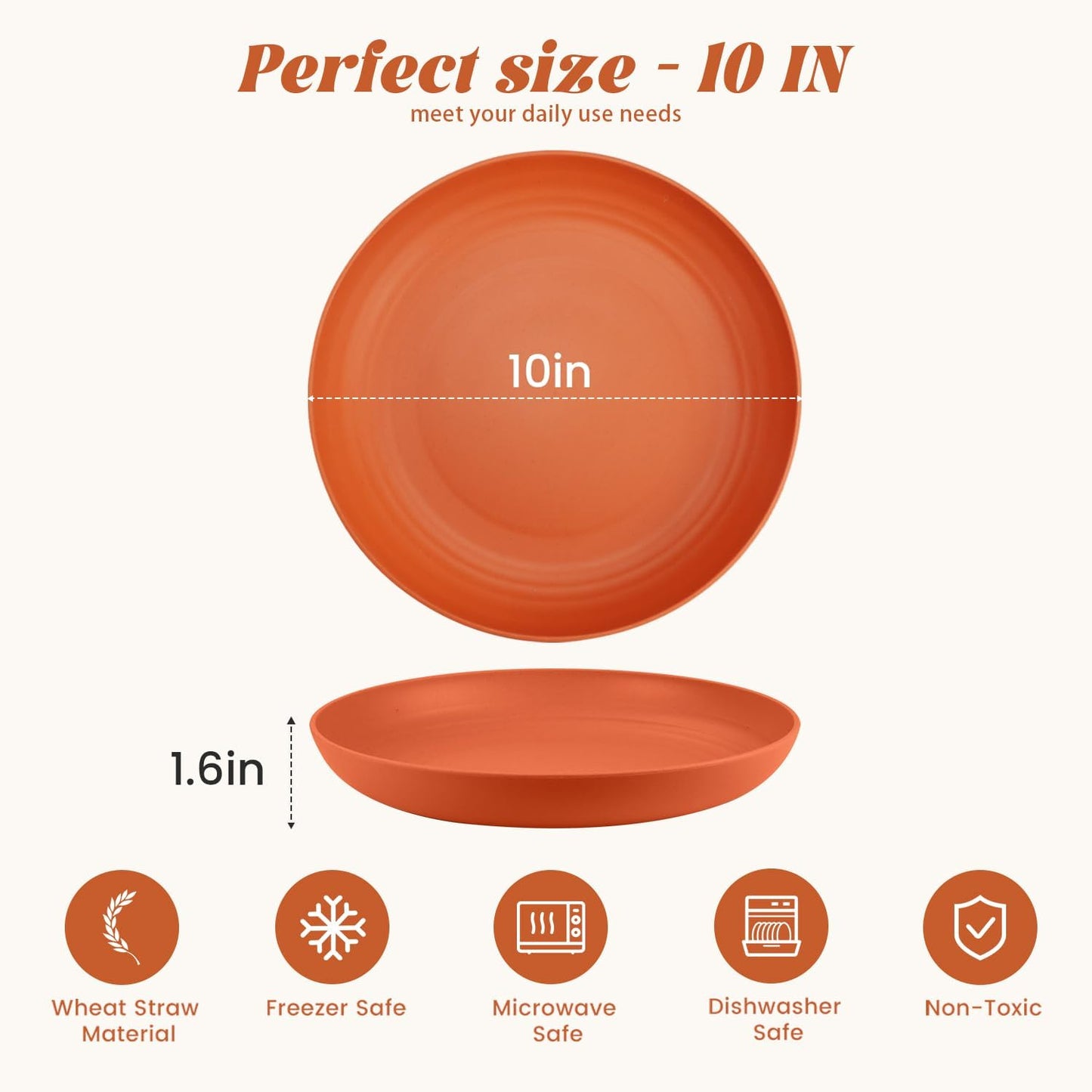 Homienly Deep Plate Set 6 PCS Reusable Dinner Plates Alternative for Plastic Plate Microwave and Dishwasher Safe Wheat Straw Plates for Kitchen Unbreakable 10 Inch Salad Plates for Outdoor (Multi)