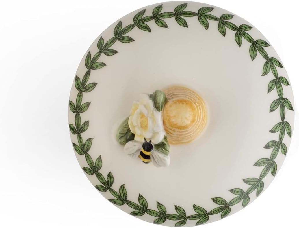 Portmeirion Elegant Botanic Garden Bumble Bee Trinket Box, 2.5" - Floral Motif Organizer for Rings, Bracelets, Small Jewelry - Durable Dolomite with Chip-Resistant Glaze - Decorative Holder