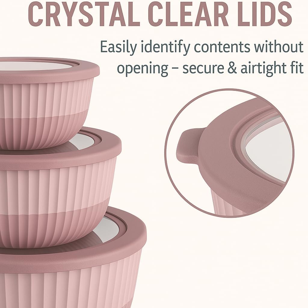 Mixing Bowl Set with Airtight Lids-8-Piece Nesting,stackable Plastic Kitchen Bowls for Mixing & Food Prep-BPA-Free,Dishwasher,Microwave & Freezer Safe