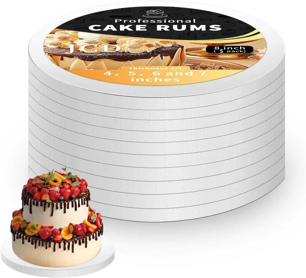 5Pcs Cake Drums 8 Inch,Cake Boards 8 Inch Round, 1/2" Thick Cardboard, Sturdy Circle, Base para Pastel Cardboard Base White Cake Boards for Wedding (8inch/5pcs)