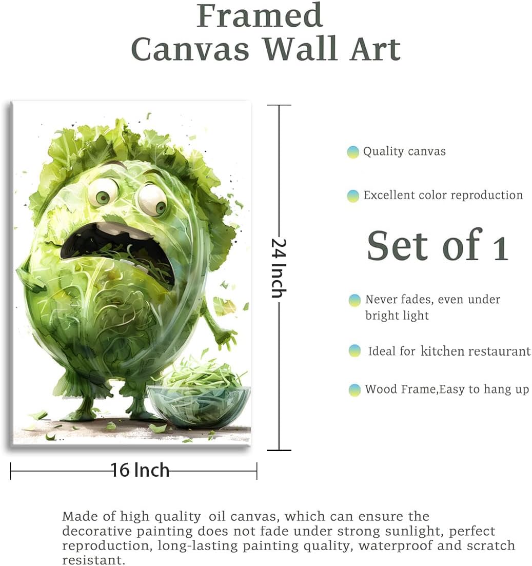 OIQArtOIQ Funny Kitchen Wall Art, Weird Kitchen Wall Decor, Vegetable Paintings Cool Postsers, Food Art, Eclectic Decor Dining Room, Chef Canvas Wall Art Print Artwork, Pickle Pictures