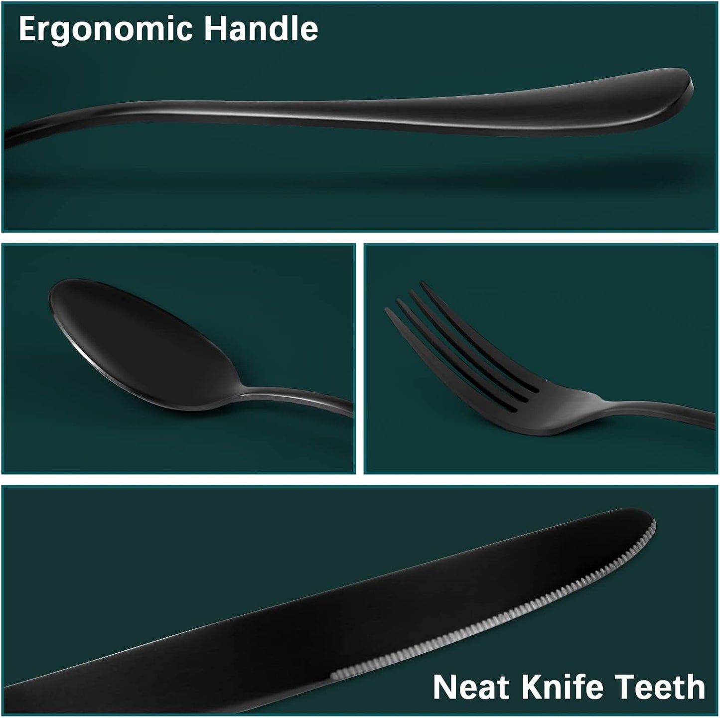 Briout Matte Black Silverware Set, Stainless Steel Cutlery Set Service for 4, Black Flatware Utensil Set Include Fork Knife Spoon for Kitchen Home Restaurant, Premium Tableware