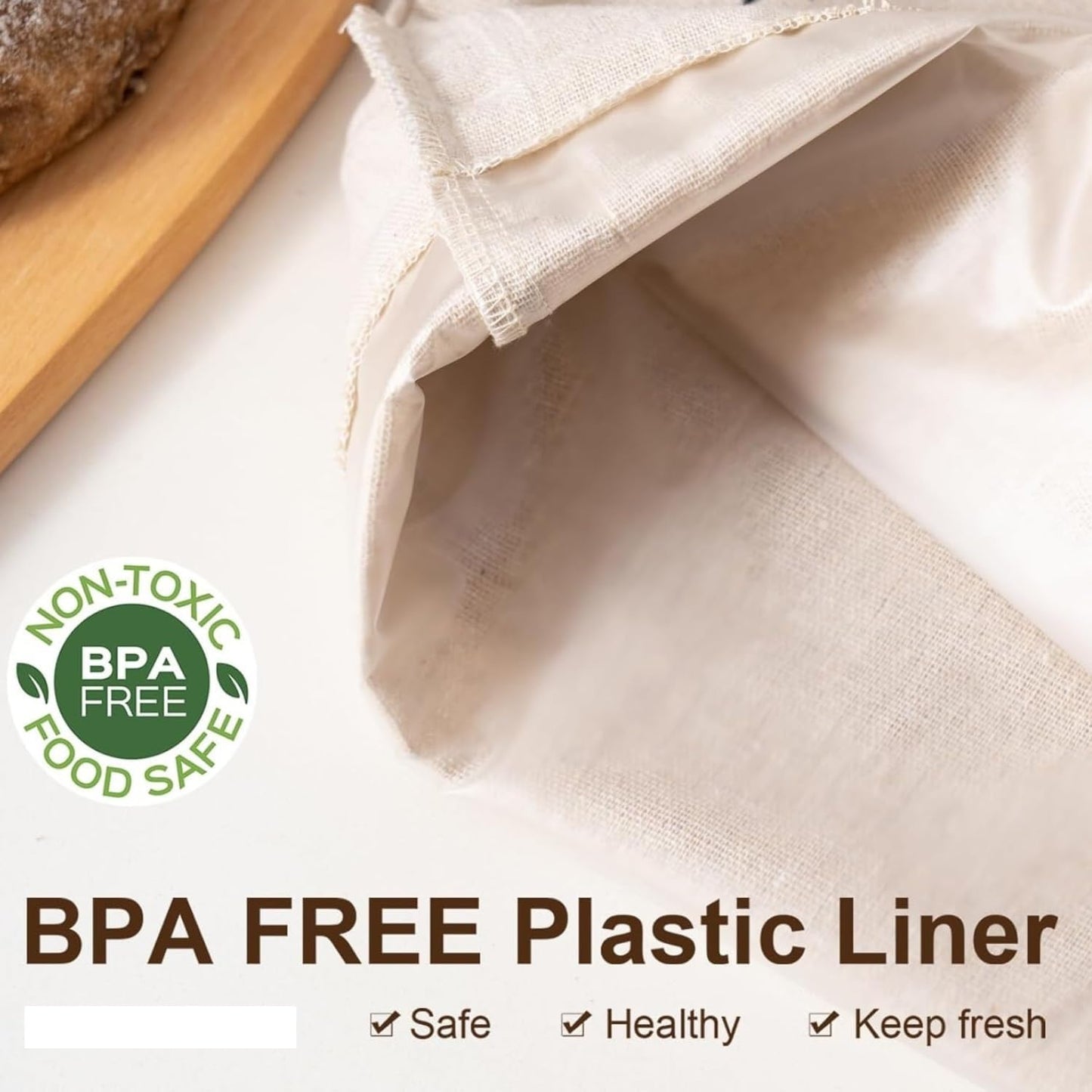 Bread Bags With Liner,2-Packs Linen Bun Bags With Liner for Homemade Container,17.3×11.6Inches Unbleached&Reusable Loaf&Baguette Storage,Natural Large Storage for Artisan Roll,With 4 pieces Bread Clip