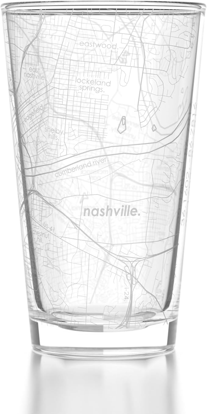 Well Told Engraved Nashville Tennessee Map Pint Glass, Etched Beer Gift (16 oz, Clear) City Map Pint, Custom City Glassware, Gifts For Beer Lovers