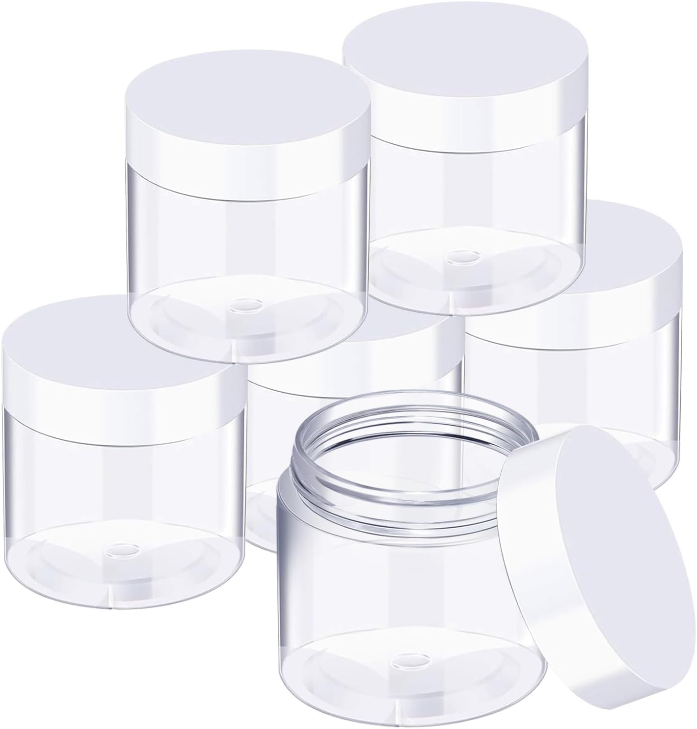 6 Pack 4 oz Plastic Pot Jars Round Clear Leak Proof Plastic Cosmetic Container Jars with White Lids for Travel Storage Make Up, Eye Shadow, Nails, Powder, Paint, Jewelry(4 oz)