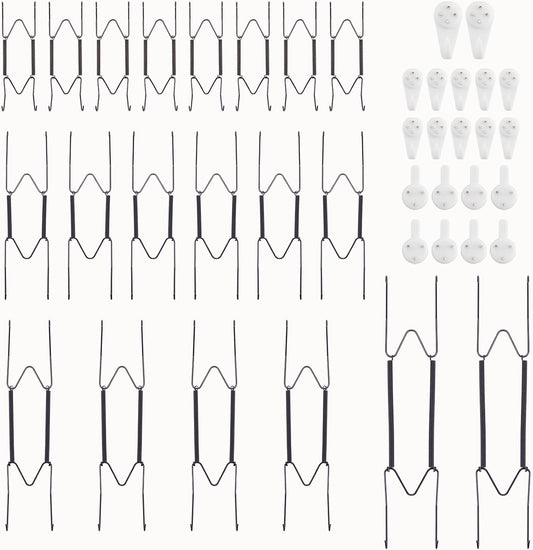 20 Pack 6/8/10/12 Inch Decorative Plate Medium Plate Hangers for The Wall, Invisible Stainless Steel Wall Hangers for Display with Hooks, for Platter/Dish/Picture(Black)