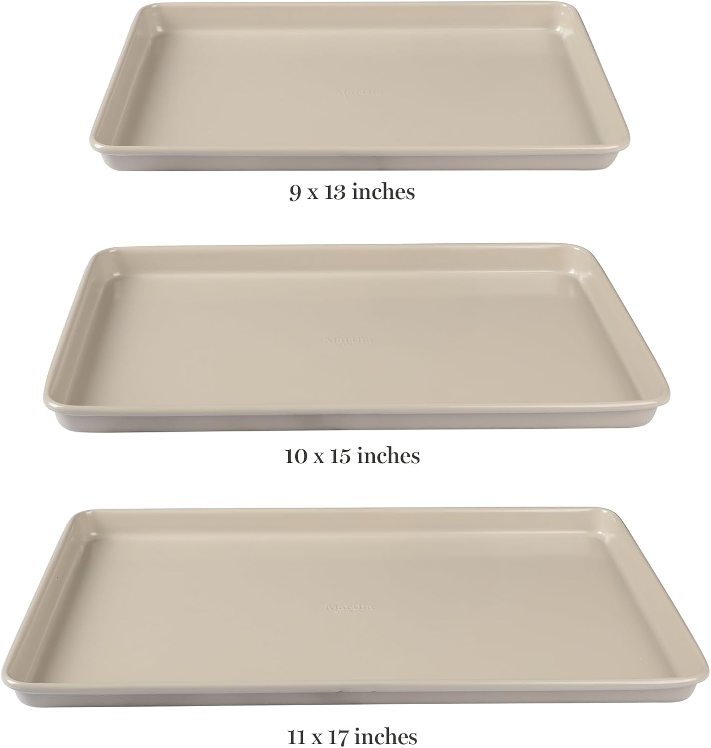 Martha Stewart Gallen 3-Piece Cookie Sheet Set – 13", 15", 17" Baking Pans, Ceramic Nonstick, PFA-Free, Carbon Steel – Oven Safe to 450°F, Warp-Resistant, Easy to Clean - Taupe