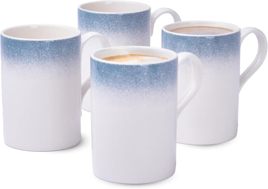Portmeirion Potter's Mist Breakfast Mug (Set of 4) - 9oz White Ceramic Mugs with Blue Mist Pattern - Microwave, Dishwasher, Freezer Safe Earthenware Mugs for Tea & Coffee Lovers (Blue)