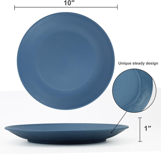 Homienly Flat Dinner Plates Set of 8 Alternative to Plastic Plates Microwave and Dishwasher Safe Wheat Straw Plates for Kitchen Unbreakable Plates for Camping, Salad(Blue, 10 inch)