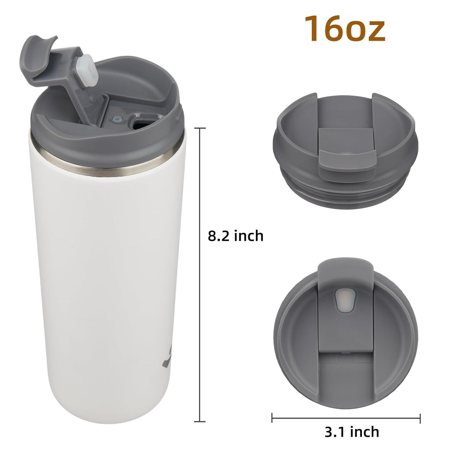 Tumbler with Lid, 16 oz Travel Coffee Mug Double Wall Vacuum Stainless Steel Thermal Metal Cup Insulated Water Bottle,Beige