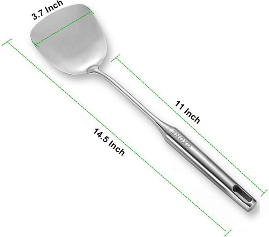 Wok Spatula Stainless Steel, Wide Metal Spatula with Hollow Long Handle Wok Utensils,Silver/14.7Inch
