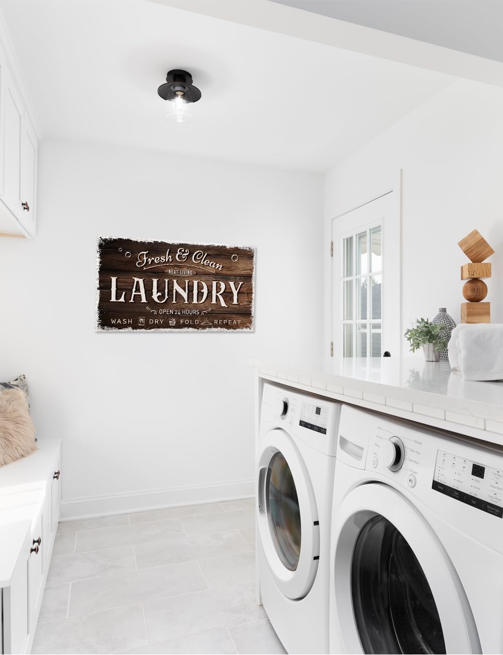 IPIC - Laundry Room Decor, Rustic Canvas Wall Art Print on Acid-Free Cotton Canvas for Family Laundry Room, Rustic Farmhouse Style Wall Decor for Home, Made in USA