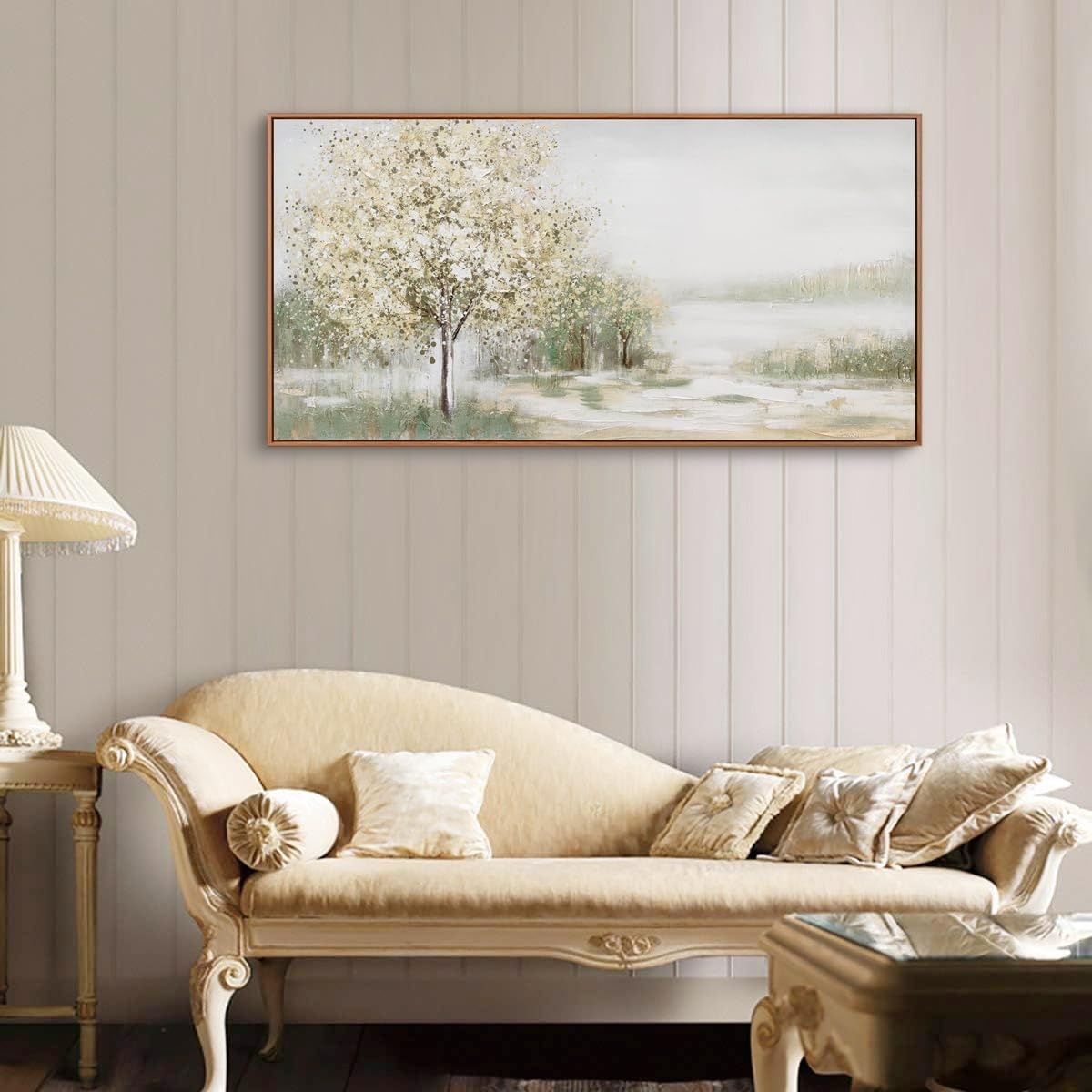 Framed Wall Art Spring Scene Nature Landscape Tree Artwork Decor Canvas Print Abstract Painting Picture Artwork Framed For Living Room Bedroom And Office Wall Decor 20x40 Inch