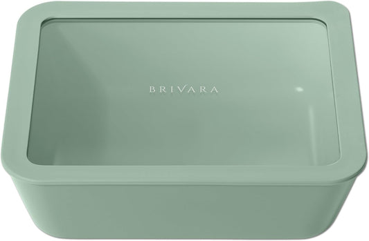 Ceramic Coated Glass Food Storage Container | No PTFE, PFOA, PFAS, and BPA | Reusable Non Toxic Meal Prep Container with Glass Lid | Easy To Store | 11 Cup Rectangle [Willow]