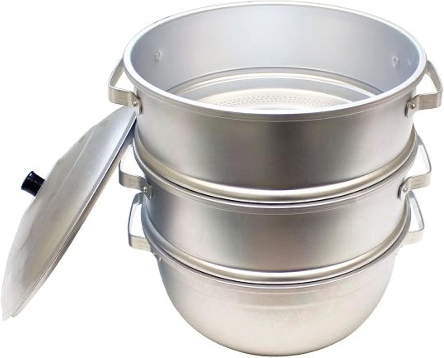 TrueCraftware- 11 1/2" x 14 1/2" Aluminum 3 Tier Steamer Set 1/8” hole size- Steamer for Cooking Pot Food Steam Pots with Lid for Cooking Vegetables Seafood Soups Stews and Pasta