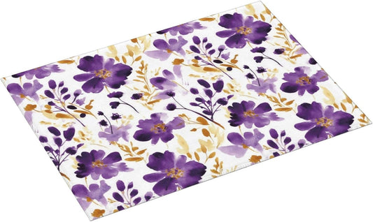 Purple Gold Floral Dish Drying Mats for Kitchen Counter & Sink, 18" x 24" Decorative Watercolor Flowers Dish Drainer Rack Mats, Absorbent Microfiber Drying Pad for Dishes, Gift for Women, Home Decor