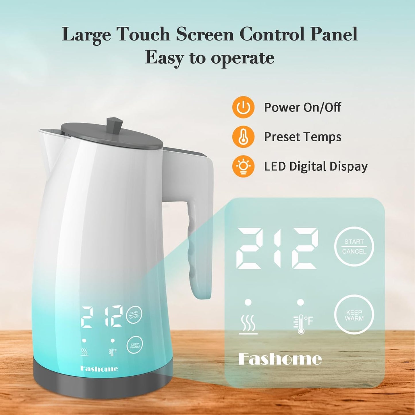Electric Kettle with 5-Temperature Control,1.25L Cordless,Penguin Shape Design,1200W with Keep Warm and Auto Shut-Off,Perfect for Tea,Coffee & Kitchen(Blue Gradient)