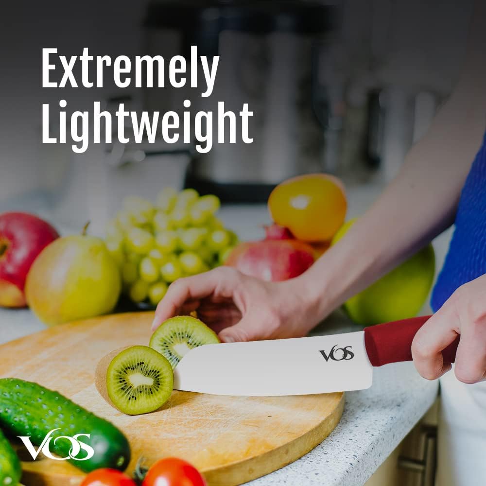 Vos Ceramic Knife Set - Ceramic Kitchen Knives With Peeler, Paring Knives 4", 5", 6", 7", 8" Inch Red