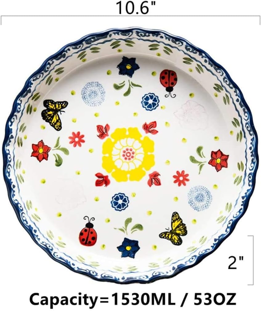 Ceramic Pie Pan Pie Dish for Oven 10 Inch Pie Plate Round Bakeware (Butterfly)
