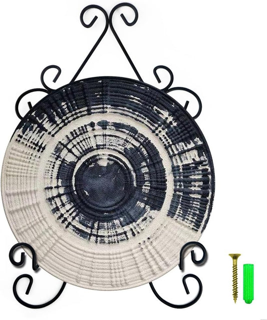 YY YEARCHY Plate Stand Holder for Wall Hanging Display Rack Art Hanger Metal Easel Photo Holder Books Bowls Platters (Black, 8 inches/12.6" x 7.87" x 1.57")