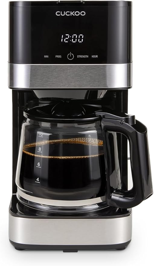 CUCKOO Classic 10-Cup Drip Coffee Maker, Easy To Use Coffee Machine with Programmable Timer, Includes Glass Coffee Pot with Two Brew Strength Settings and Reusable Mesh Filter (CCM-BD011B)