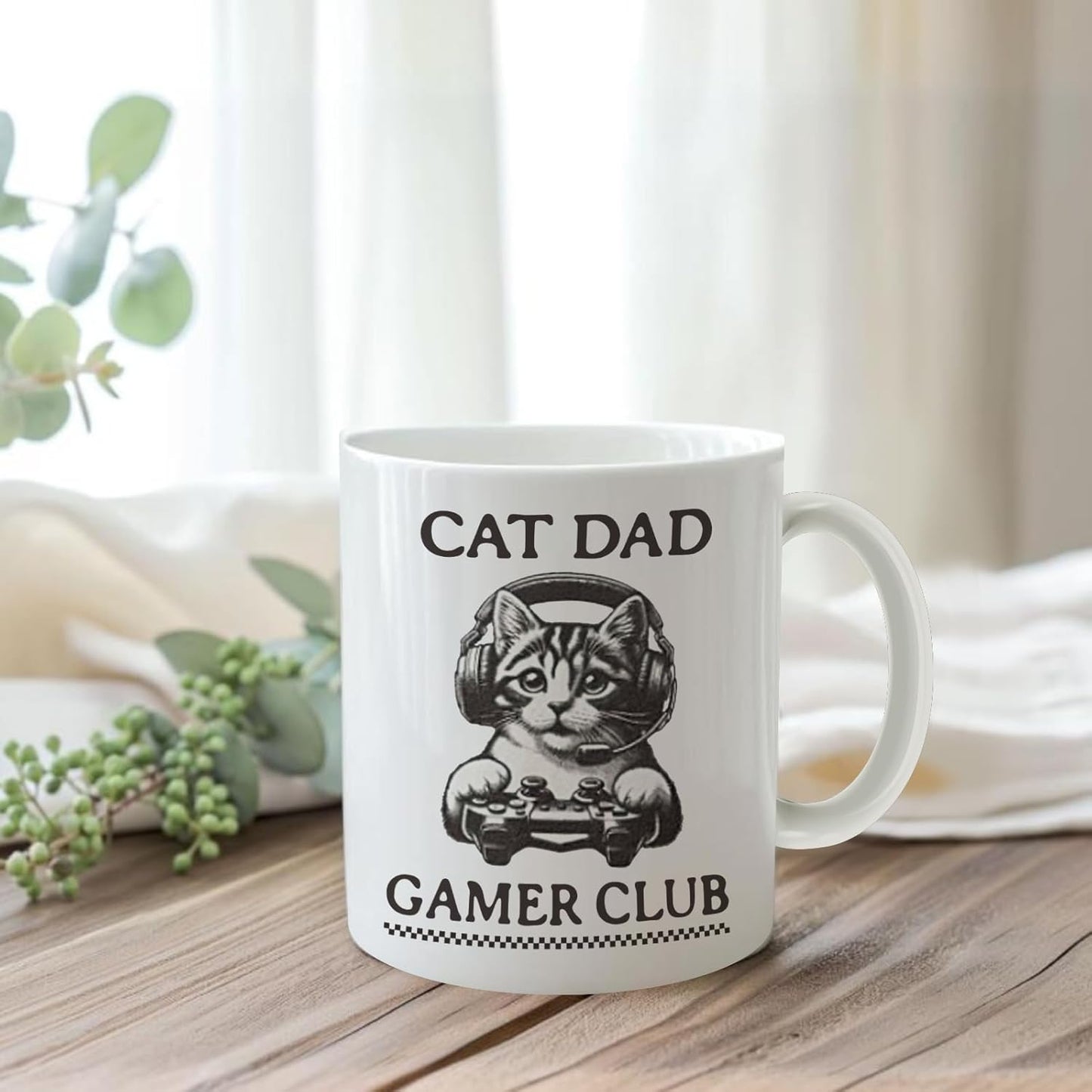 Funny Cat Dad Gamer Club Mug, Cute Kitten Ceramic Coffee Cup, Cats Dad Gift, Cats Lover Gifts for Men, Gifts for Video Game Lovers Men, Funny Gaming Cat Coffee Tea Mugs 11 oz